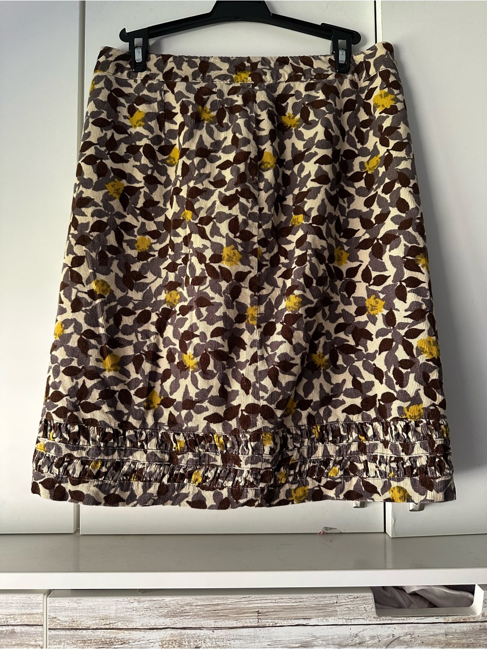 🌼 Boden Floral Corduroy Skirt UK 10 US 6 Brown Mustard Fully Lined